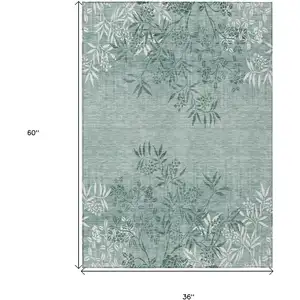 Photo of Sage Fern Green And Ivory Floral Washable Indoor Outdoor Area Rug