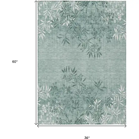 Sage Fern Green And Ivory Floral Washable Indoor Outdoor Area Rug Photo 3