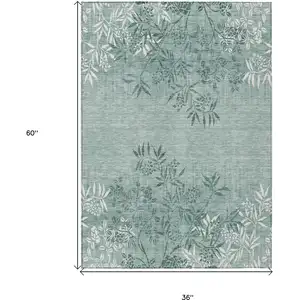 Photo of Sage Fern Green And Ivory Floral Washable Indoor Outdoor Area Rug
