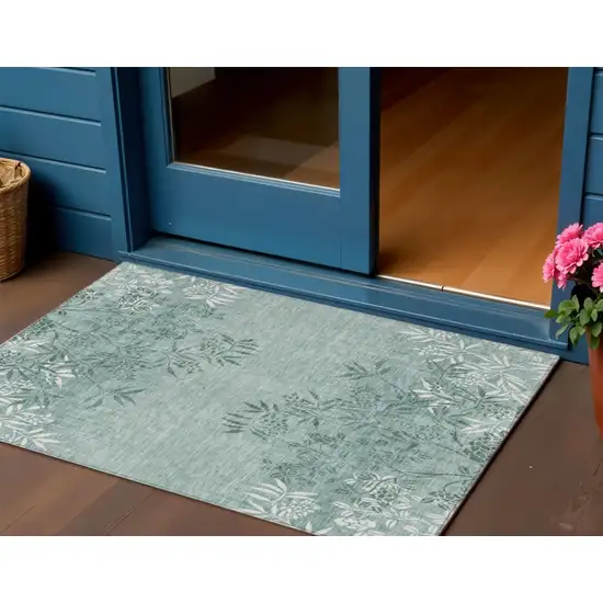 Sage Fern Green And Ivory Floral Washable Indoor Outdoor Area Rug Photo 1
