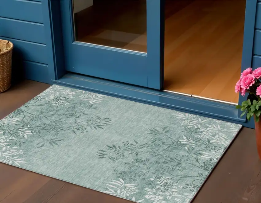 Sage Fern Green And Ivory Floral Washable Indoor Outdoor Area Rug Photo 1