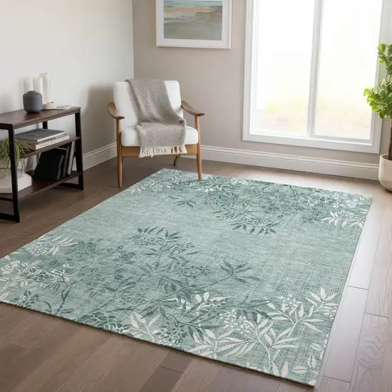 Sage Fern Green And Ivory Floral Washable Indoor Outdoor Area Rug Photo 9
