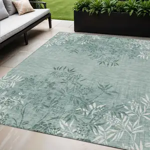 Photo of Sage Fern Green And Ivory Floral Washable Indoor Outdoor Area Rug