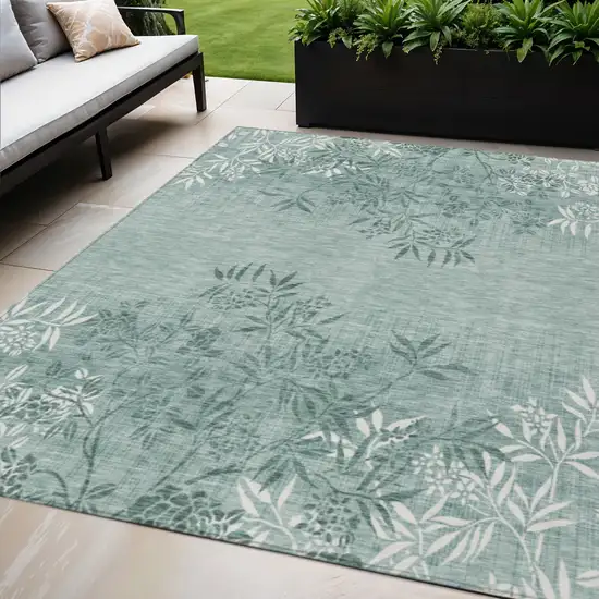 Sage Fern Green And Ivory Floral Washable Indoor Outdoor Area Rug Photo 1