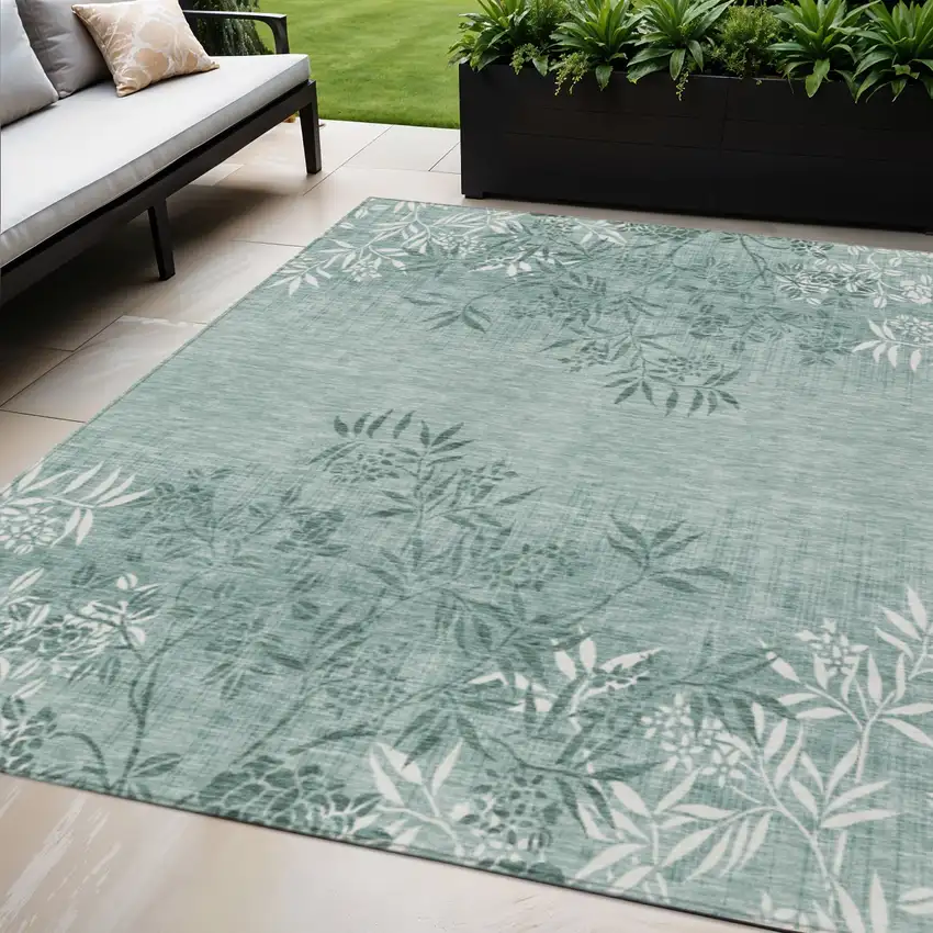 Sage Fern Green And Ivory Floral Washable Indoor Outdoor Area Rug Photo 1
