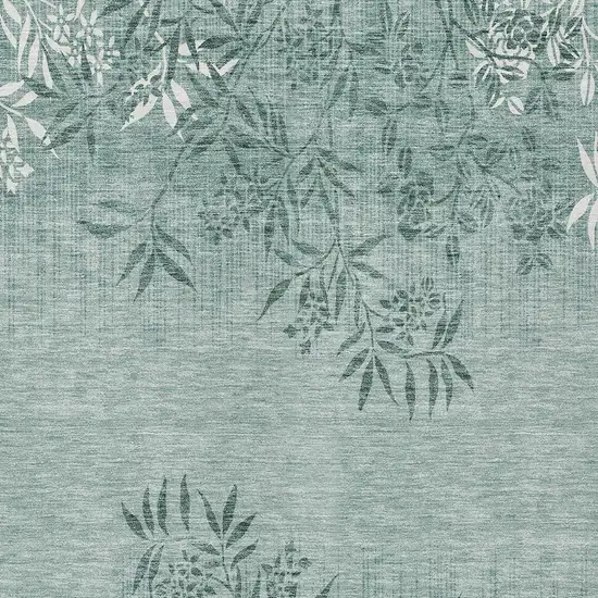 Sage Fern Green And Ivory Floral Washable Indoor Outdoor Area Rug Photo 6
