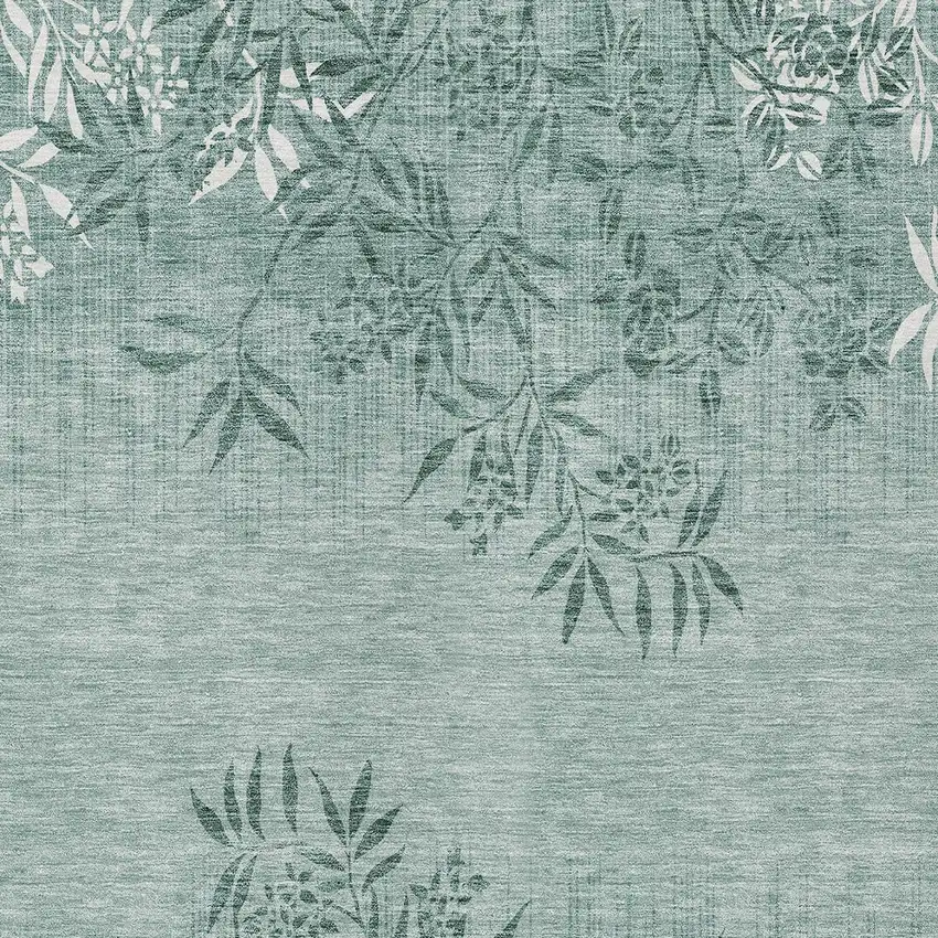 Sage Fern Green And Ivory Floral Washable Indoor Outdoor Area Rug Photo 6
