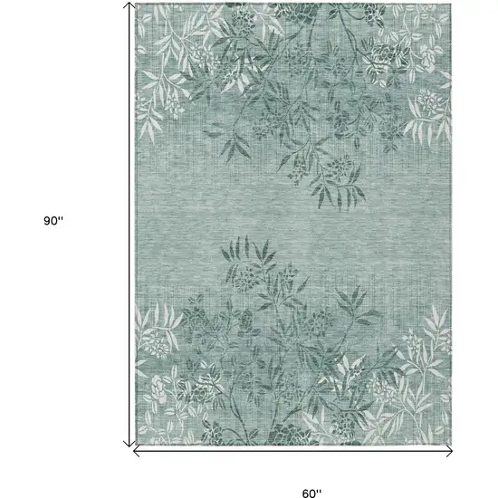 Sage Fern Green And Ivory Floral Washable Indoor Outdoor Area Rug Photo 3