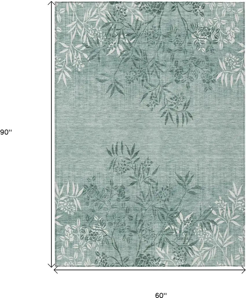 Sage Fern Green And Ivory Floral Washable Indoor Outdoor Area Rug Photo 3