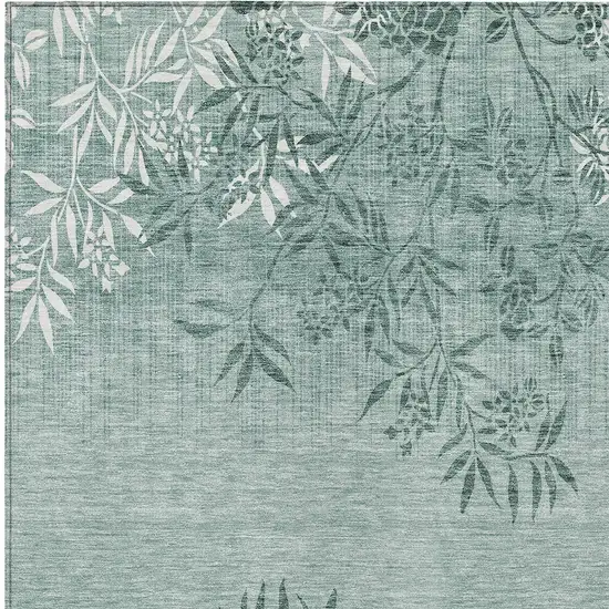 Sage Fern Green And Ivory Floral Washable Indoor Outdoor Area Rug Photo 6