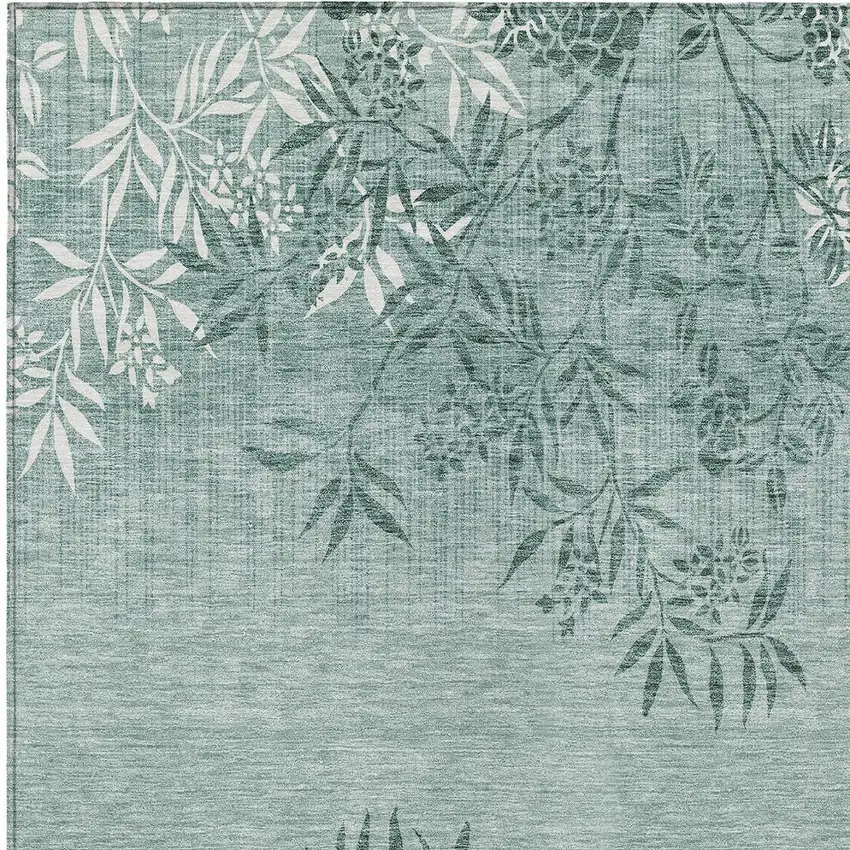Sage Fern Green And Ivory Floral Washable Indoor Outdoor Area Rug Photo 6