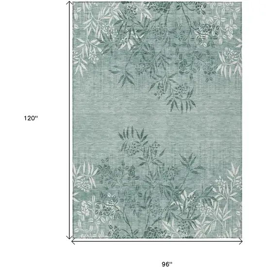 Sage Fern Green And Ivory Floral Washable Indoor Outdoor Area Rug Photo 3