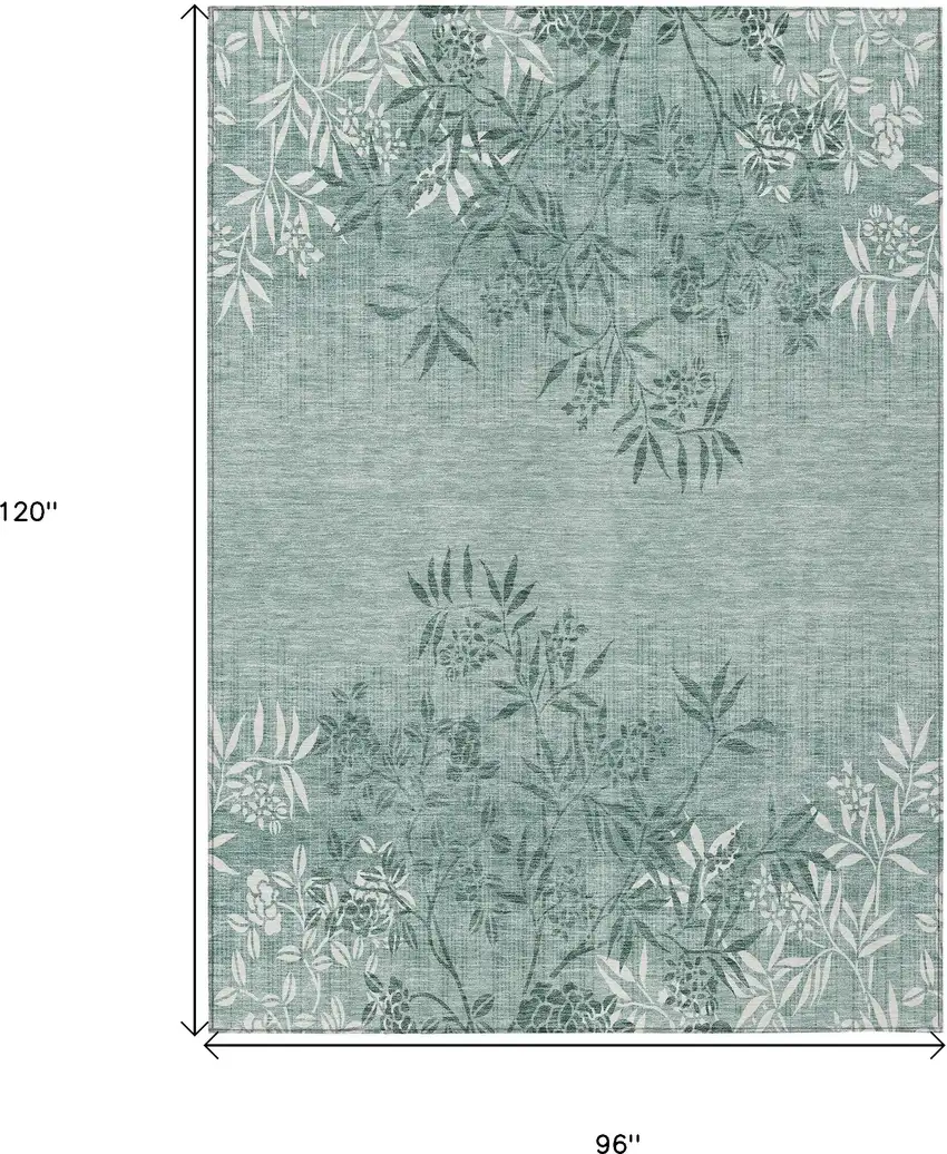 Sage Fern Green And Ivory Floral Washable Indoor Outdoor Area Rug Photo 3
