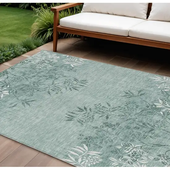 Sage Fern Green And Ivory Floral Washable Indoor Outdoor Area Rug Photo 1