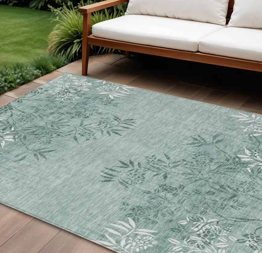 Sage Fern Green And Ivory Floral Washable Indoor Outdoor Area Rug Photo 1
