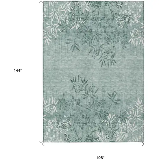Sage Fern Green And Ivory Floral Washable Indoor Outdoor Area Rug Photo 3