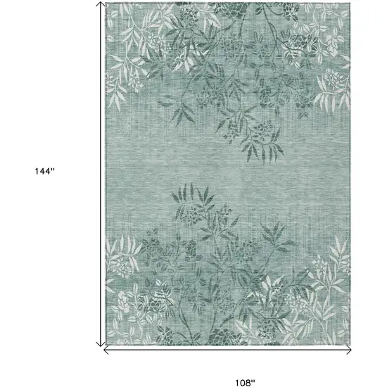 Sage Fern Green And Ivory Floral Washable Indoor Outdoor Area Rug Photo 3