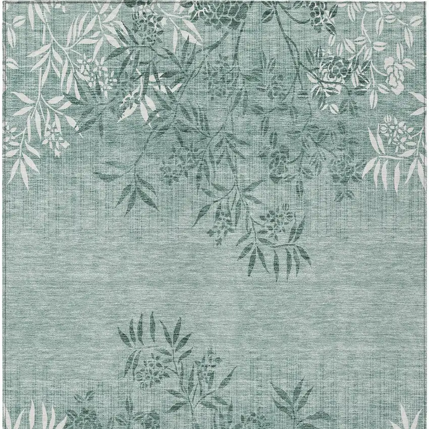 Sage Fern Green And Ivory Floral Washable Indoor Outdoor Area Rug Photo 7