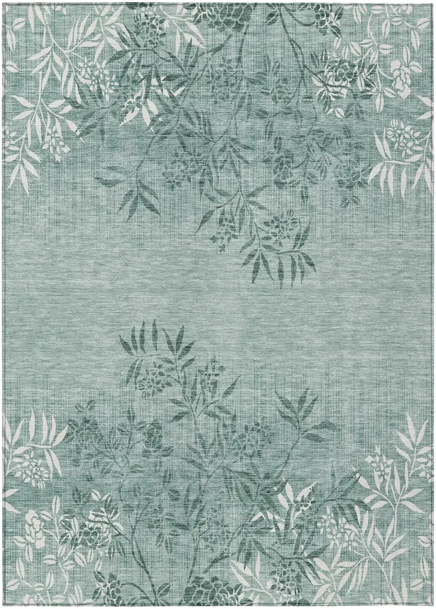 Sage Fern Green And Ivory Floral Washable Indoor Outdoor Area Rug Photo 2