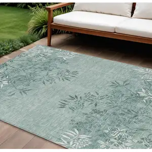 Photo of Sage Fern Green And Ivory Floral Washable Indoor Outdoor Area Rug