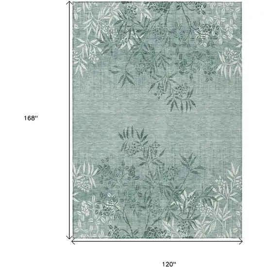 Sage Fern Green And Ivory Floral Washable Indoor Outdoor Area Rug Photo 3