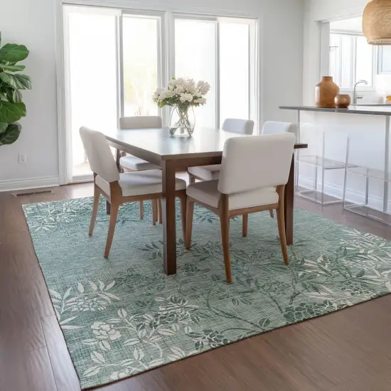 Sage Fern Green And Ivory Floral Washable Indoor Outdoor Area Rug Photo 9