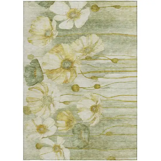 Sage Fern Green And Ivory Floral Washable Indoor Outdoor Area Rug Photo 6