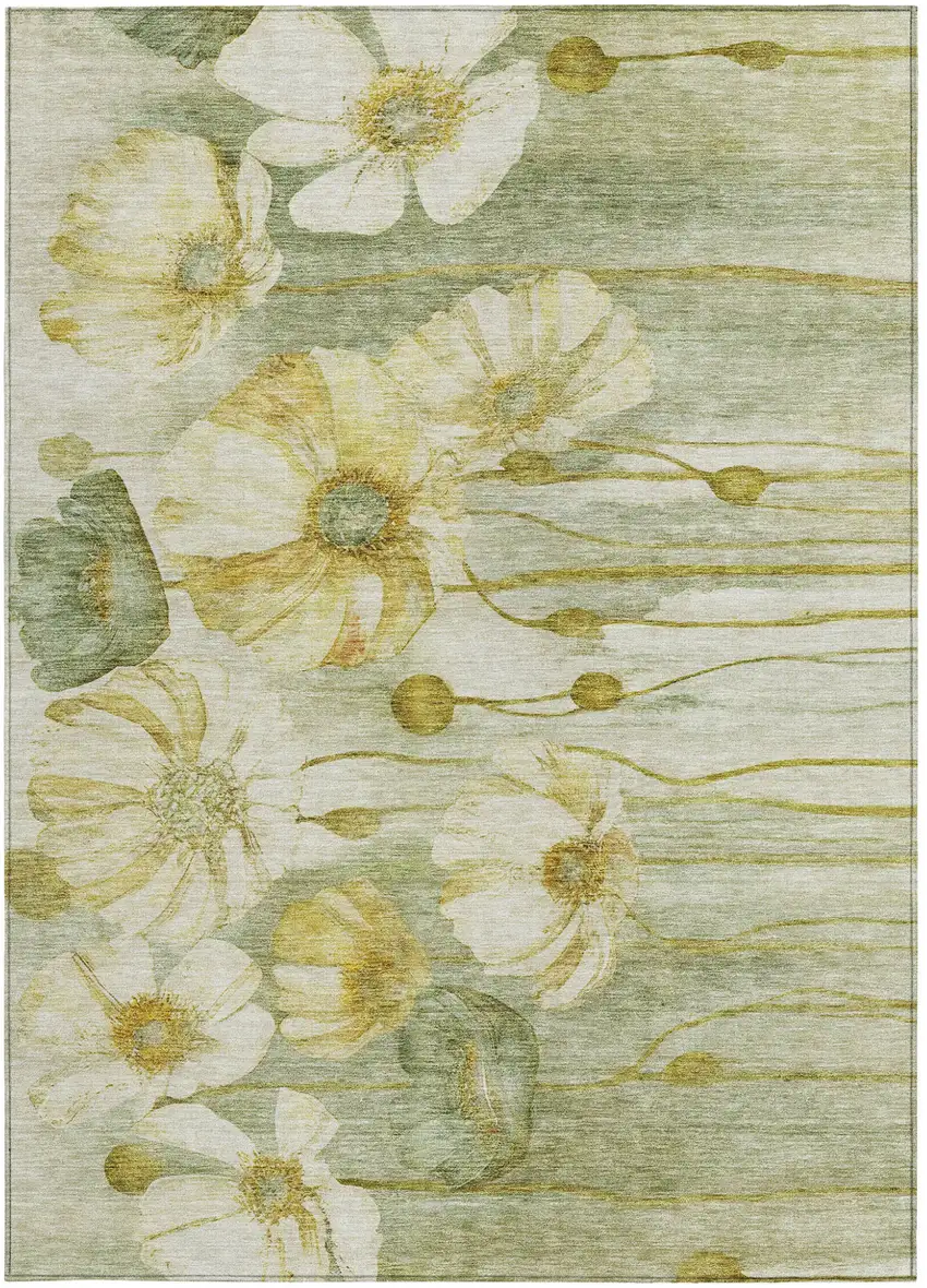 Sage Fern Green And Ivory Floral Washable Indoor Outdoor Area Rug Photo 6