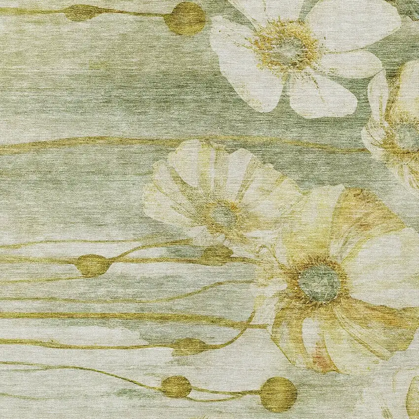 Sage Fern Green And Ivory Floral Washable Indoor Outdoor Area Rug Photo 5