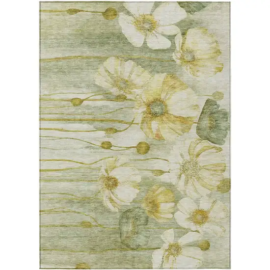 Sage Fern Green And Ivory Floral Washable Indoor Outdoor Area Rug Photo 1