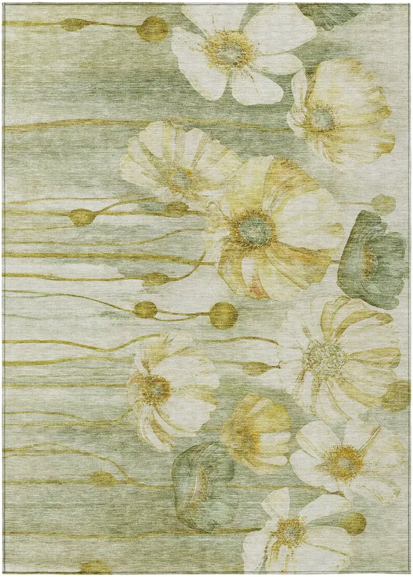 Sage Fern Green And Ivory Floral Washable Indoor Outdoor Area Rug Photo 1