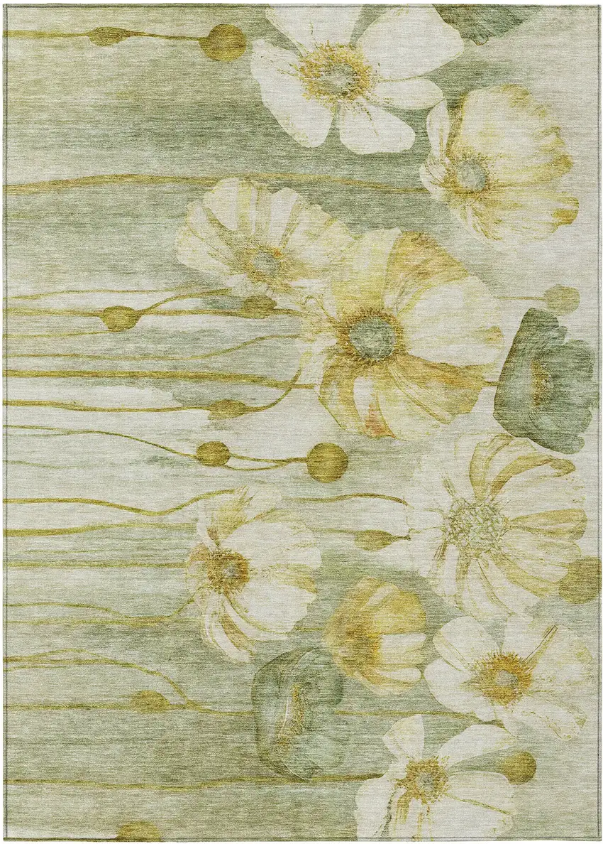 Sage Fern Green And Ivory Floral Washable Indoor Outdoor Area Rug Photo 1
