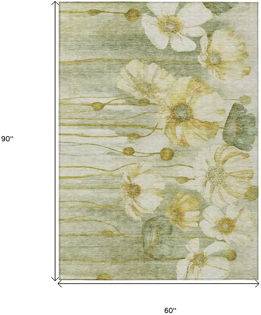 Sage Fern Green And Ivory Floral Washable Indoor Outdoor Area Rug Photo 3