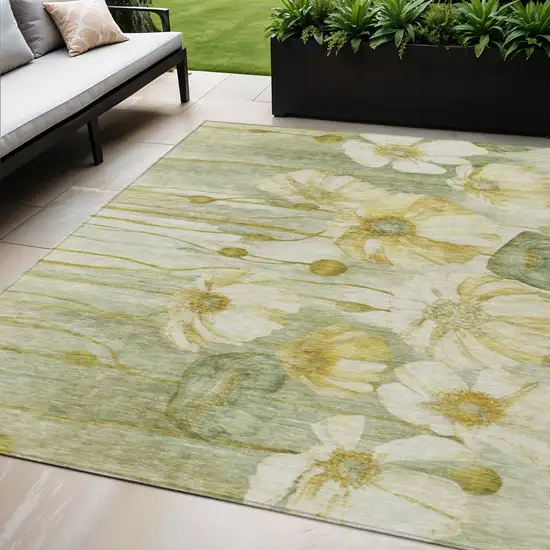Sage Fern Green And Ivory Floral Washable Indoor Outdoor Area Rug Photo 1