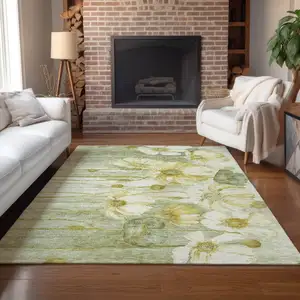 Photo of Sage Fern Green And Ivory Floral Washable Indoor Outdoor Area Rug