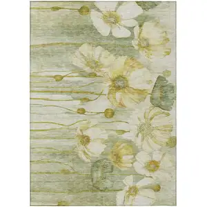 Photo of Sage Fern Green And Ivory Floral Washable Indoor Outdoor Area Rug