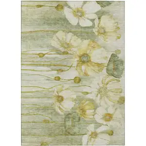 Photo of Sage Fern Green And Ivory Floral Washable Indoor Outdoor Area Rug