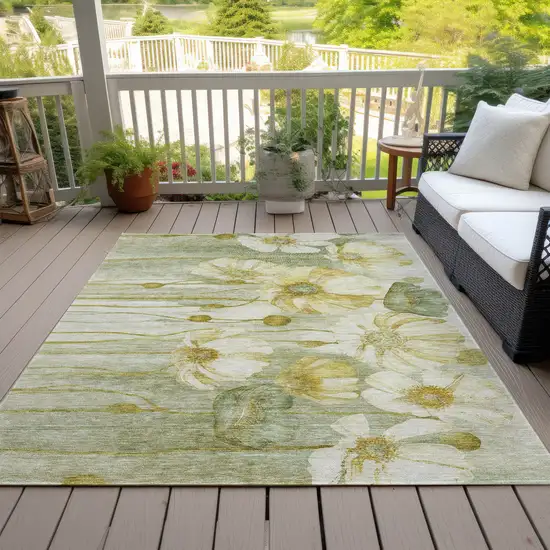 Sage Fern Green And Ivory Floral Washable Indoor Outdoor Area Rug Photo 9