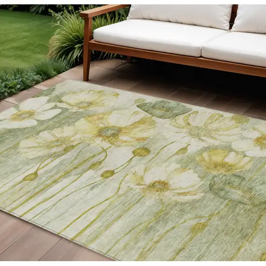 Sage Fern Green And Ivory Floral Washable Indoor Outdoor Area Rug Photo 1