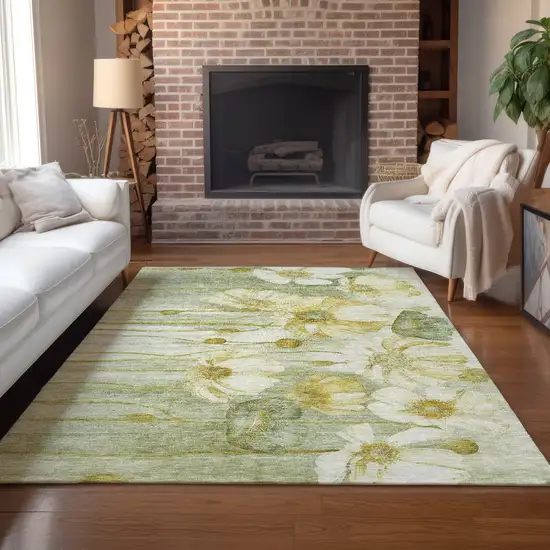 Sage Fern Green And Ivory Floral Washable Indoor Outdoor Area Rug Photo 9