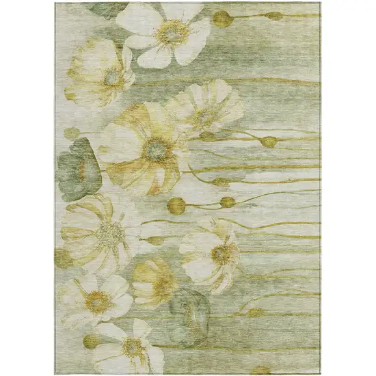 Sage Fern Green And Ivory Floral Washable Indoor Outdoor Area Rug Photo 6