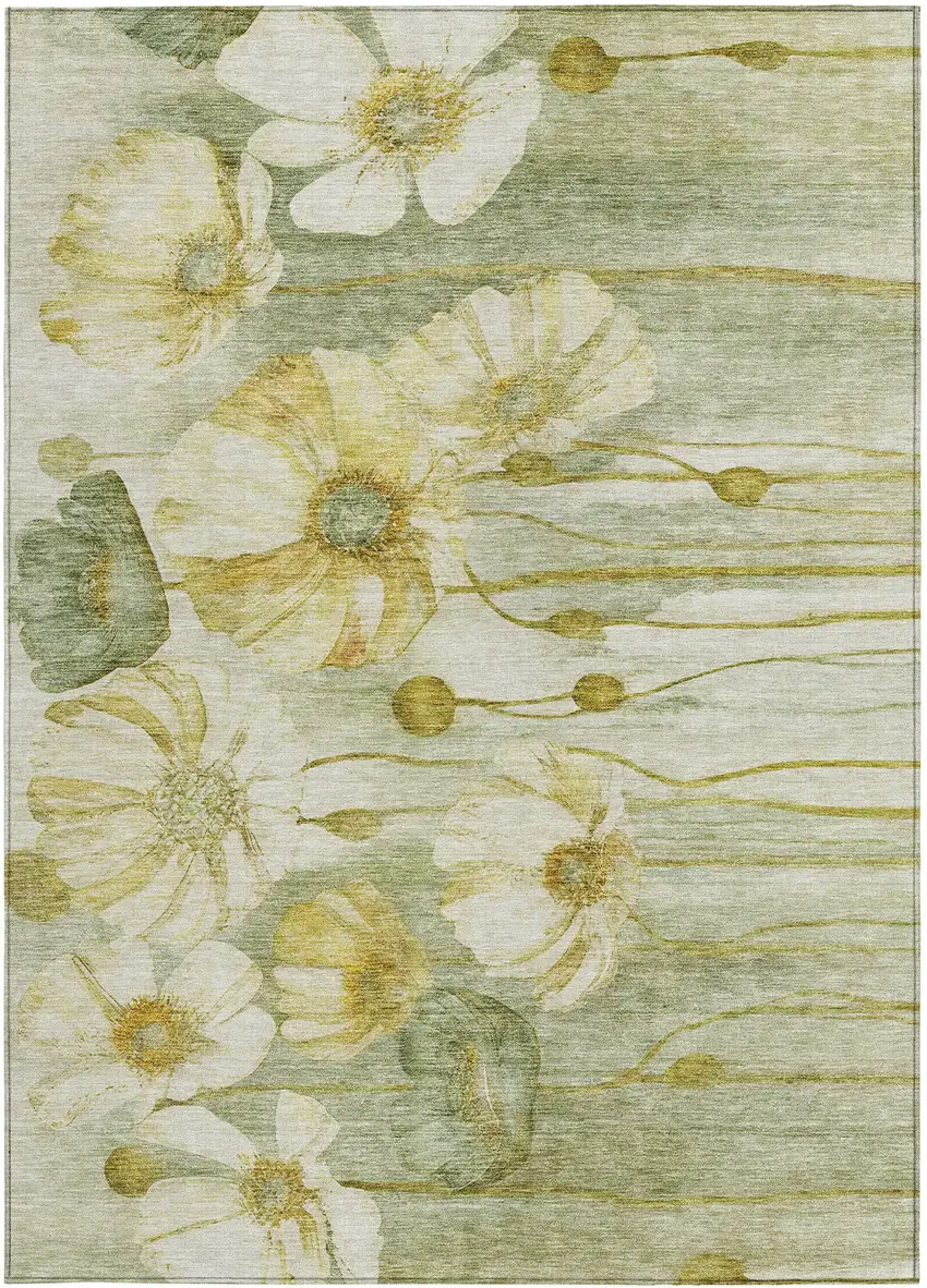Sage Fern Green And Ivory Floral Washable Indoor Outdoor Area Rug Photo 6