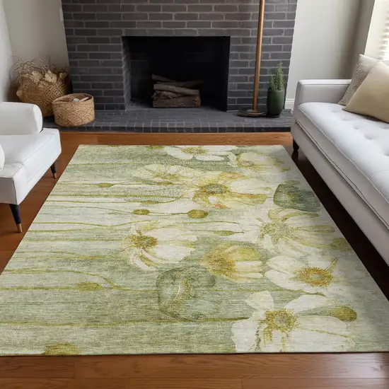 Sage Fern Green And Ivory Floral Washable Indoor Outdoor Area Rug Photo 8