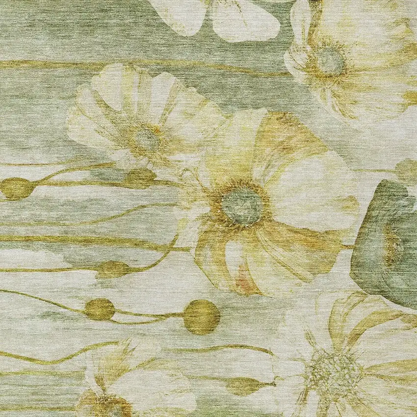 Sage Fern Green And Ivory Floral Washable Indoor Outdoor Area Rug Photo 5