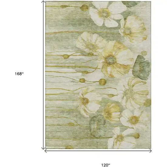 Sage Fern Green And Ivory Floral Washable Indoor Outdoor Area Rug Photo 3