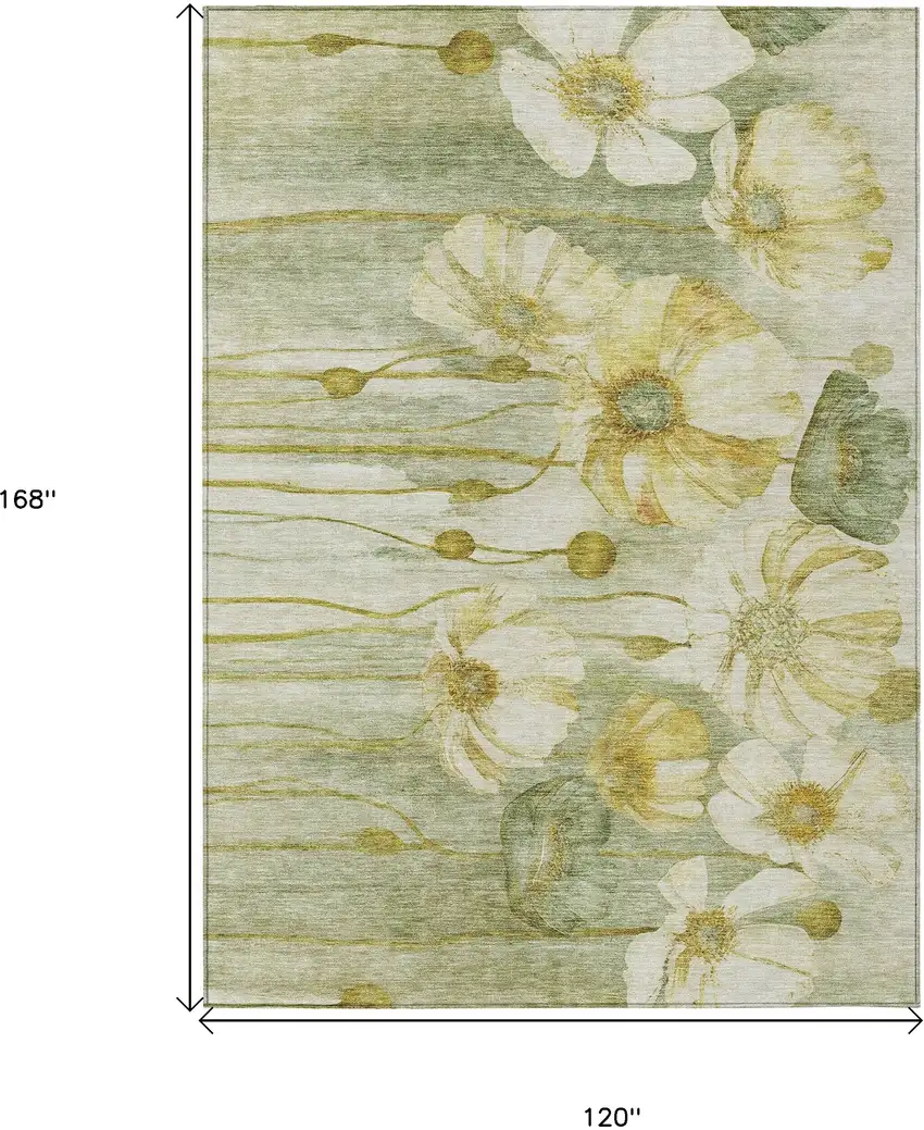 Sage Fern Green And Ivory Floral Washable Indoor Outdoor Area Rug Photo 3