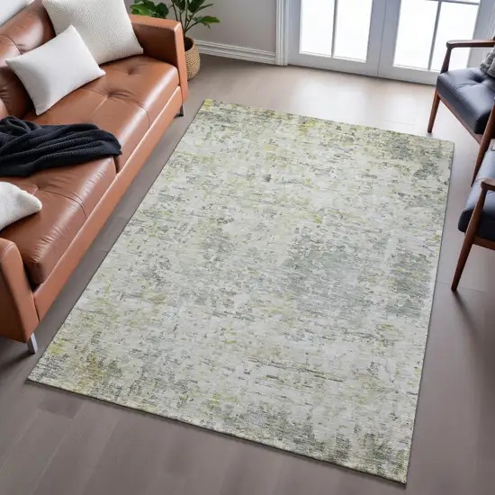Sage Gold And Beige Abstract Washable Area Rug With UV Protection Photo 5