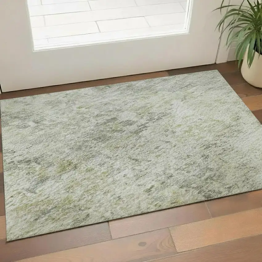 Sage Gold And Beige Abstract Washable Area Rug With UV Protection Photo 2
