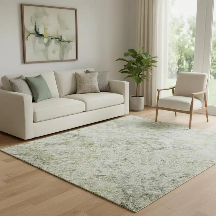 Sage Gold And Beige Abstract Washable Area Rug With UV Protection Photo 2