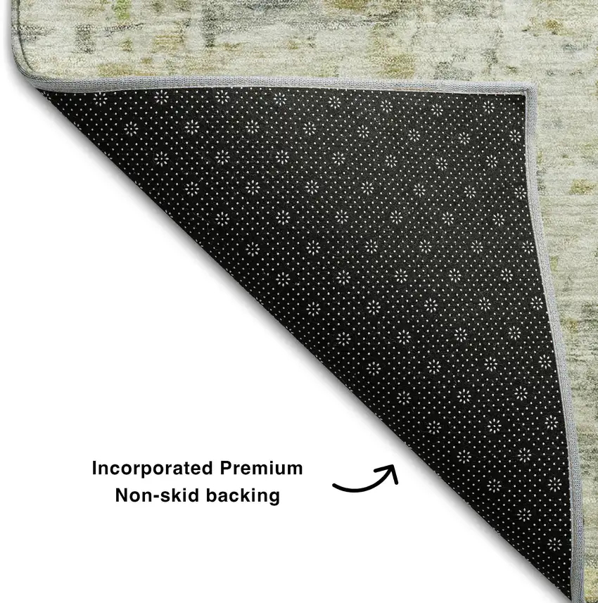 Sage Gold And Beige Abstract Washable Area Rug With UV Protection Photo 6